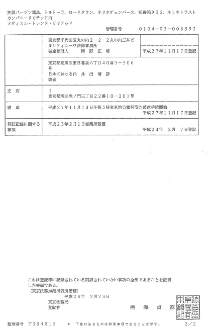 青山綜合会計事務所のメディカルトレンドリミテッド関与